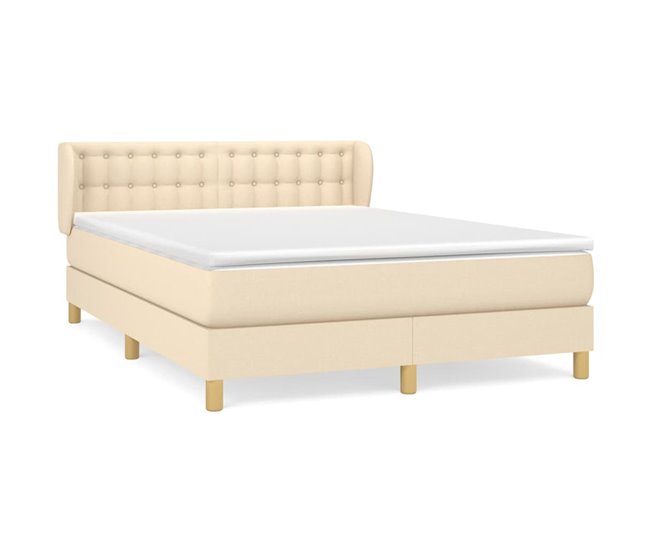 Conforama Cama box spring con colchón tela color crema 140x190 cm Botones