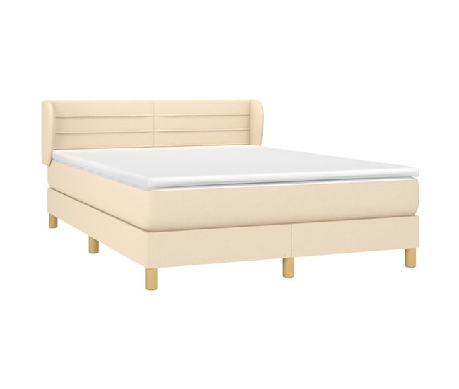 Conforama Cama Box Spring Con Colchón Tela Color Crema 140x190 Cm Rayas Horizontales