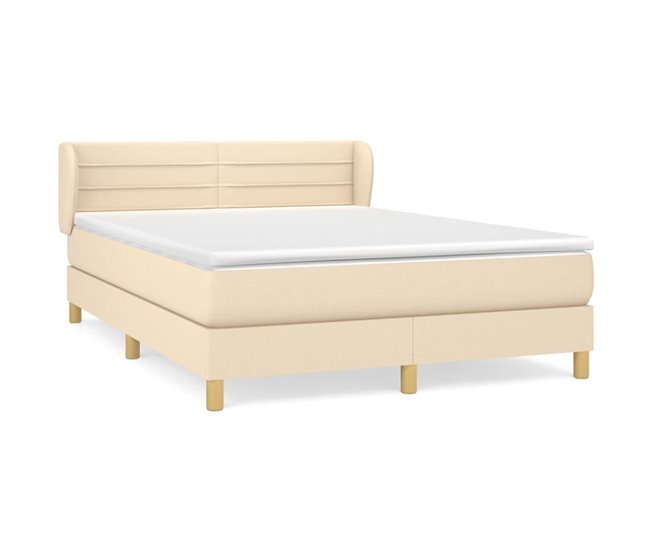 Conforama Cama box spring con colchón tela color crema 140x190 cm Rayas horizontales
