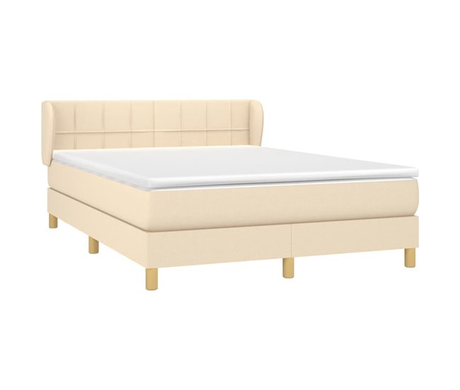 Conforama Cama Box Spring Con Colchón Tela Color Crema 140x190 Cm Bloques Con Cuadros
