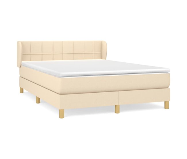 Conforama Cama box spring con colchón tela color crema 140x190 cm Bloques con cuadros