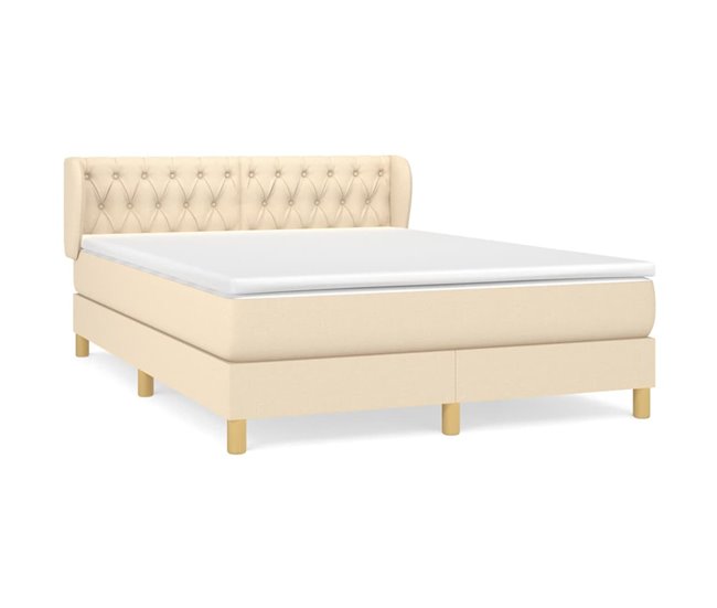Conforama Cama box spring con colchón tela color crema 140x190 cm Diseño de botones
