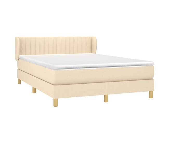 Conforama Cama Box Spring Con Colchón Tela Color Crema 140x190 Cm Rayas Verticales