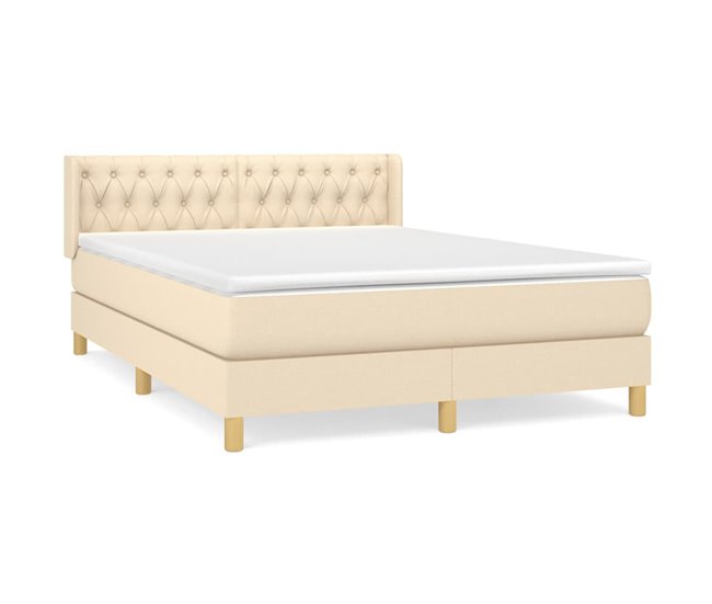 Conforama Cama box spring con colchón tela color crema 140x190 cm Diseño de botones