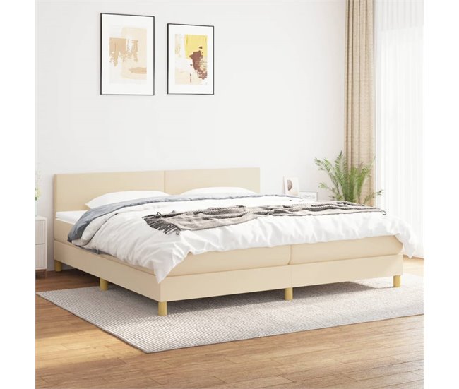 Conforama Cama Box Spring Con Colchón Tela Color Crema 200x200 Cm Diseño Plano