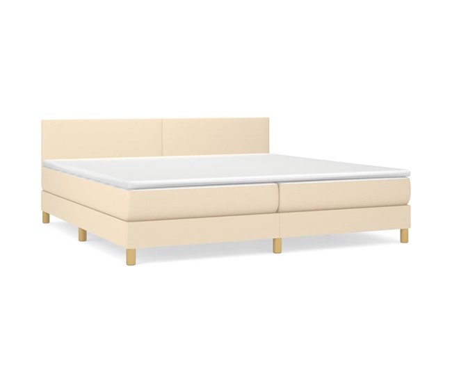 Conforama Cama box spring con colchón tela color crema 200x200 cm Diseño plano