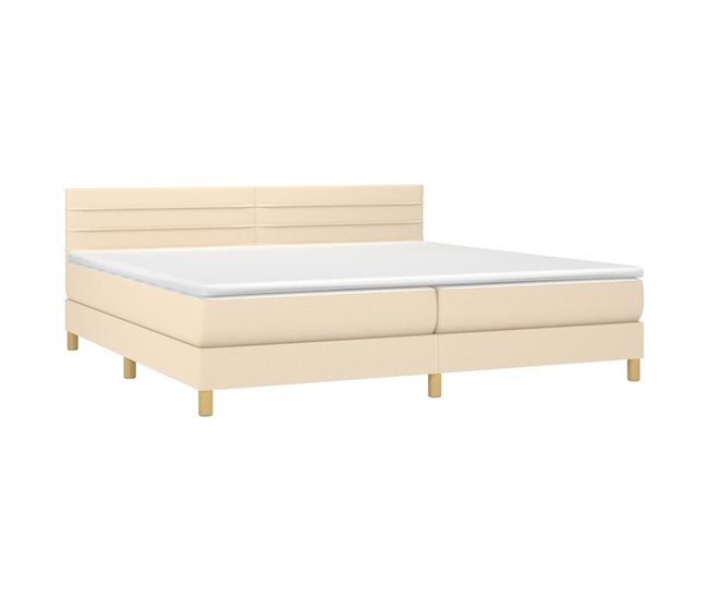 Conforama Cama Box Spring Con Colchón Tela Color Crema 200x200 Cm Rayas Horizontales