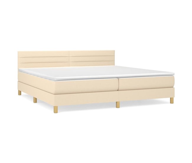 Conforama Cama box spring con colchón tela color crema 200x200 cm Rayas horizontales