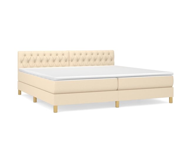 Conforama Cama box spring con colchón tela color crema 200x200 cm Diseño de botones