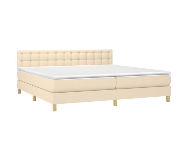 Conforama Cama Box Spring Con Colchón Tela Color Crema 200x200 Cm Botones