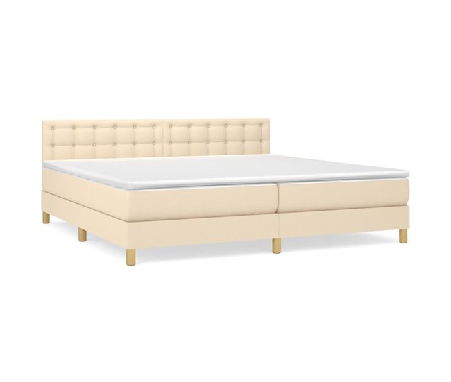 Conforama Cama box spring con colchón tela color crema 200x200 cm Botones