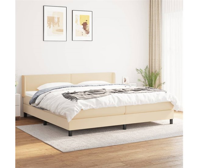 Conforama Cama Box Spring Con Colchón Tela Color Crema 200x200 Cm Diseño Plano