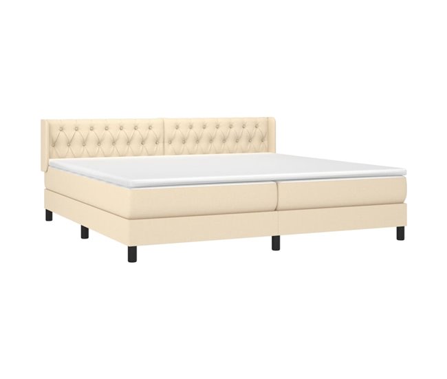 Conforama Cama Box Spring Con Colchón Tela Color Crema 200x200 Cm Diseño De Botones