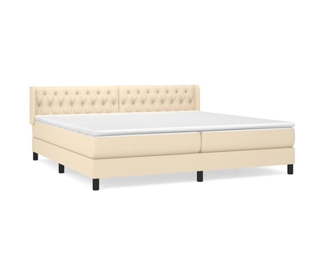 Conforama Cama box spring con colchón tela color crema 200x200 cm Diseño de botones