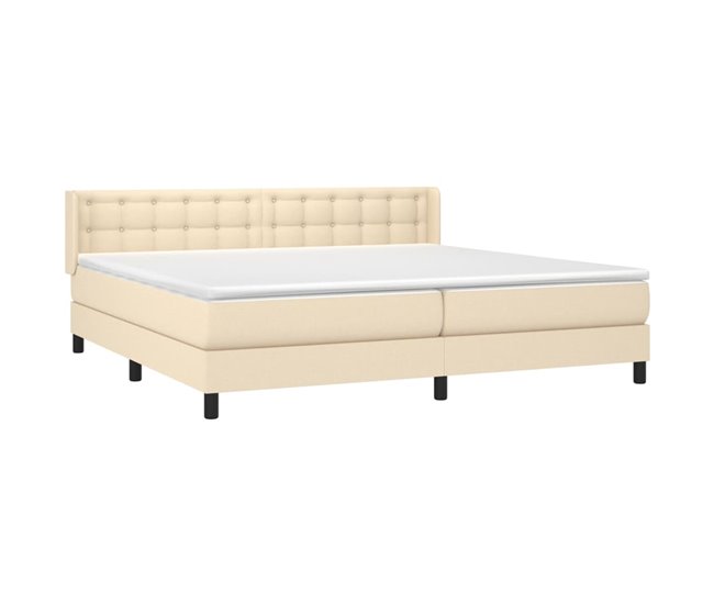Conforama Cama Box Spring Con Colchón Tela Color Crema 200x200 Cm Botones