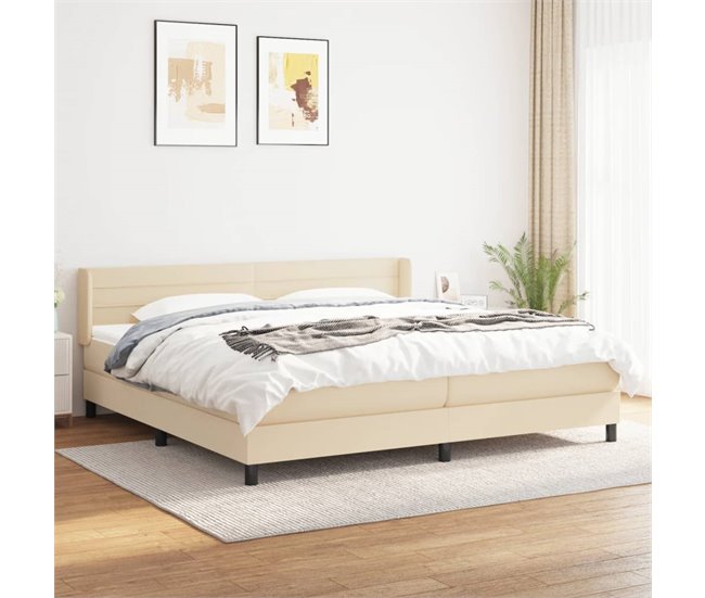 Conforama Cama Box Spring Con Colchón Tela Color Crema 200x200 Cm Rayas Horizontales