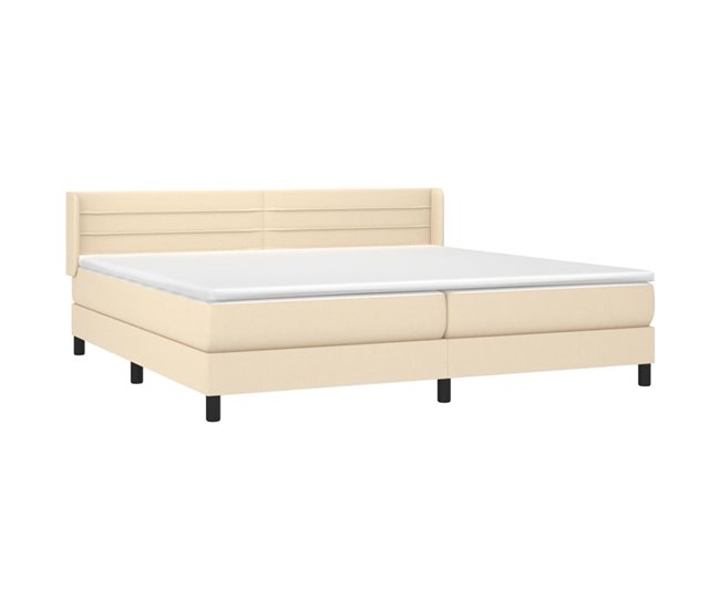 Conforama Cama Box Spring Con Colchón Tela Color Crema 200x200 Cm Rayas Horizontales