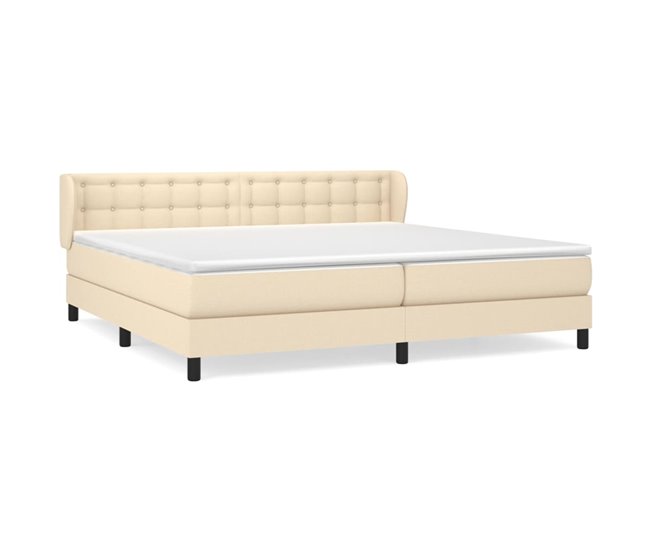 Conforama Cama box spring con colchón tela color crema 200x200 cm Botones