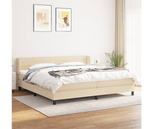 Conforama Cama Box Spring Con Colchón Tela Color Crema 200x200 Cm Rayas Horizontales