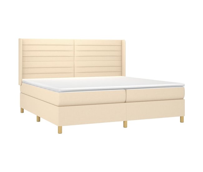 Conforama Cama Box Spring Con Colchón Tela Color Crema 200x200 Cm Rayas Horizontales