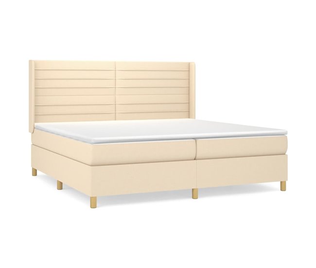 Conforama Cama box spring con colchón tela color crema 200x200 cm Rayas horizontales