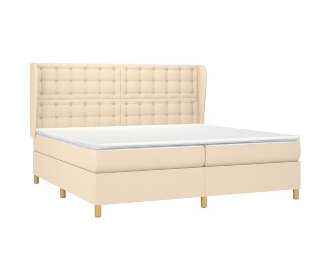 Conforama Cama Box Spring Con Colchón Tela Color Crema 200x200 Cm Botones