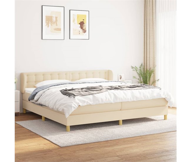 Conforama Cama Box Spring Con Colchón Tela Color Crema 200x200 Cm Botones