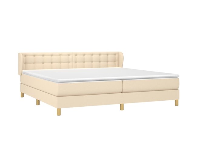 Conforama Cama Box Spring Con Colchón Tela Color Crema 200x200 Cm Botones