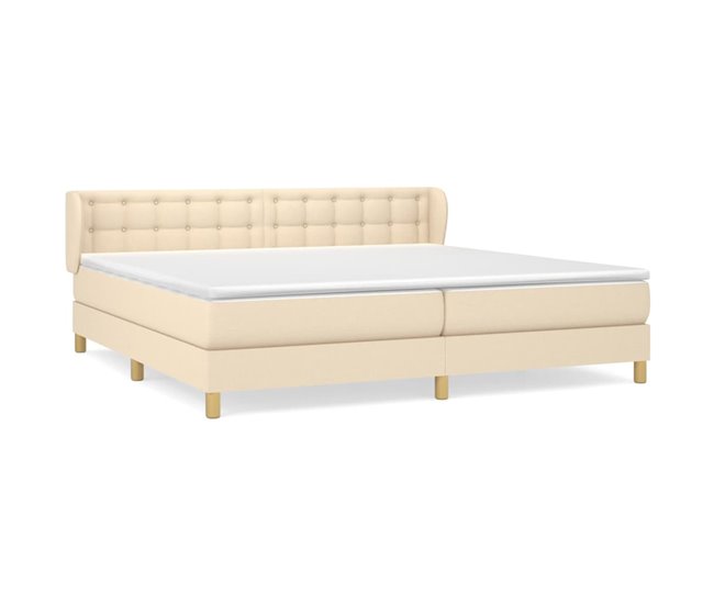 Conforama Cama box spring con colchón tela color crema 200x200 cm Botones