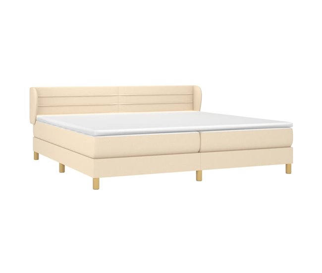 Conforama Cama Box Spring Con Colchón Tela Color Crema 200x200 Cm Rayas Horizontales