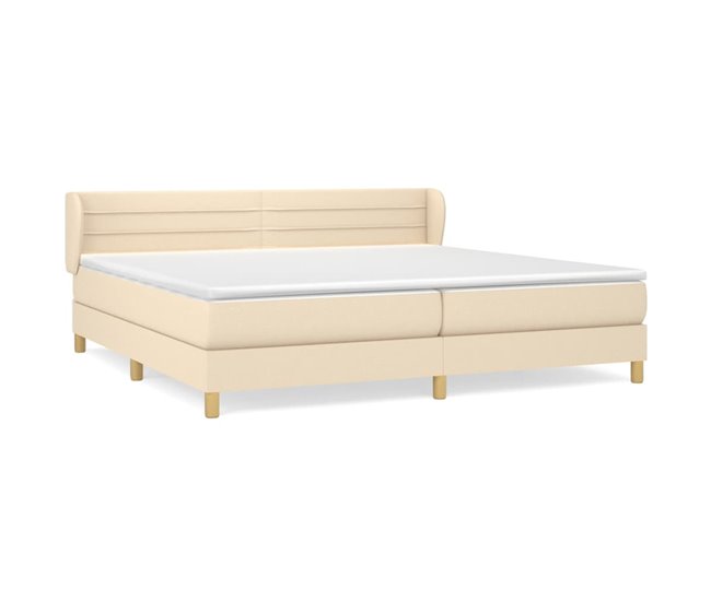 Conforama Cama box spring con colchón tela color crema 200x200 cm Rayas horizontales