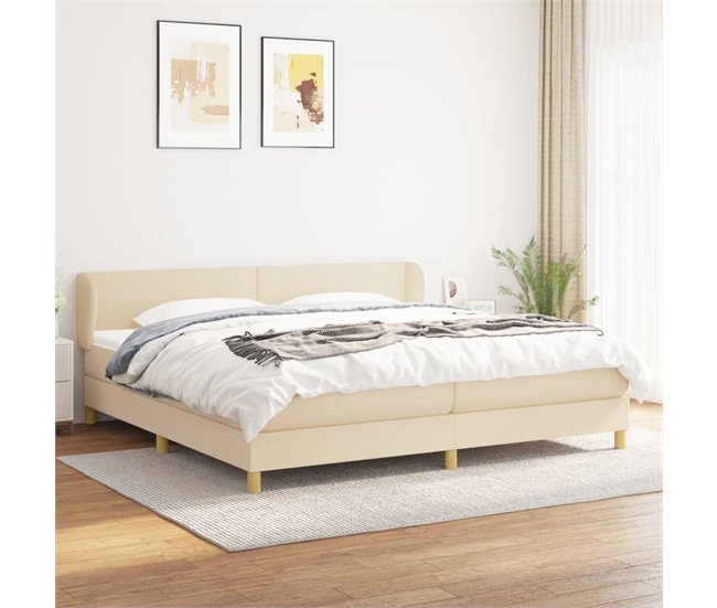 Conforama Cama Box Spring Con Colchón Tela Color Crema 200x200 Cm Diseño Plano