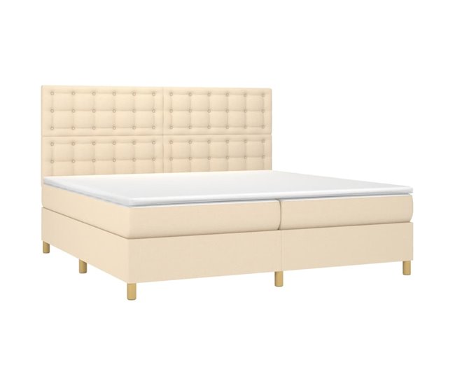 Conforama Cama Box Spring Con Colchón Tela Color Crema 200x200 Cm Botones