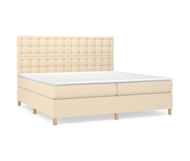 Conforama Cama box spring con colchón tela color crema 200x200 cm Botones