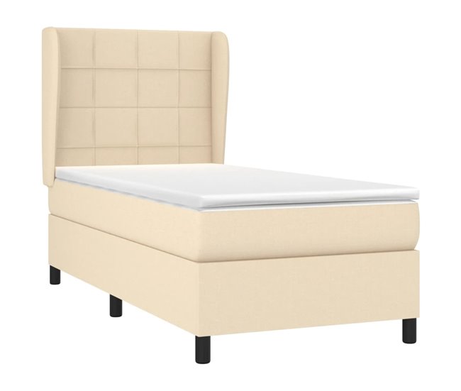 Conforama Cama Box Spring Con Colchón Tela Color Crema 90x200 Cm Bloques Con Cuadros