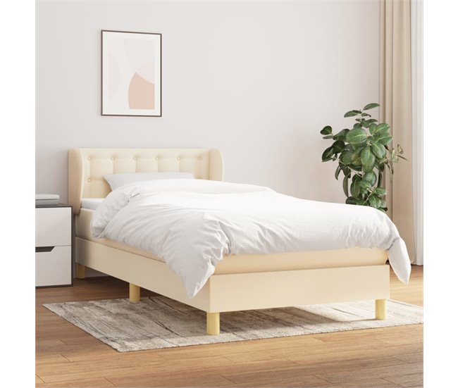 Conforama Cama Box Spring Con Colchón Tela Color Crema 90x200 Cm Botones