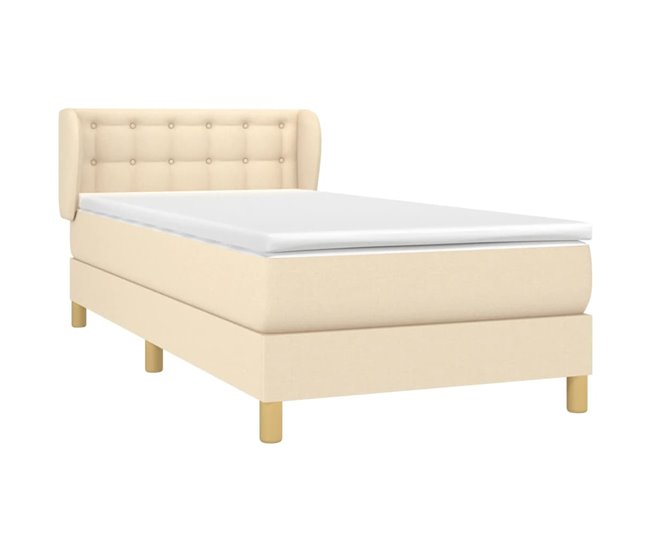 Conforama Cama Box Spring Con Colchón Tela Color Crema 90x200 Cm Botones