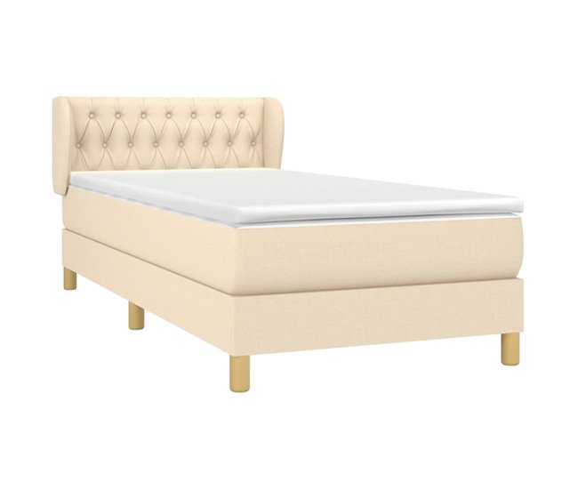 Conforama Cama Box Spring Con Colchón Tela Color Crema 90x200 Cm Diseño De Botones