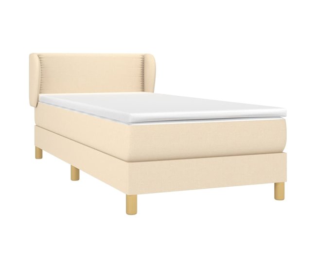Conforama Cama Box Spring Con Colchón Tela Color Crema 90x200 Cm Liso Con Clavos