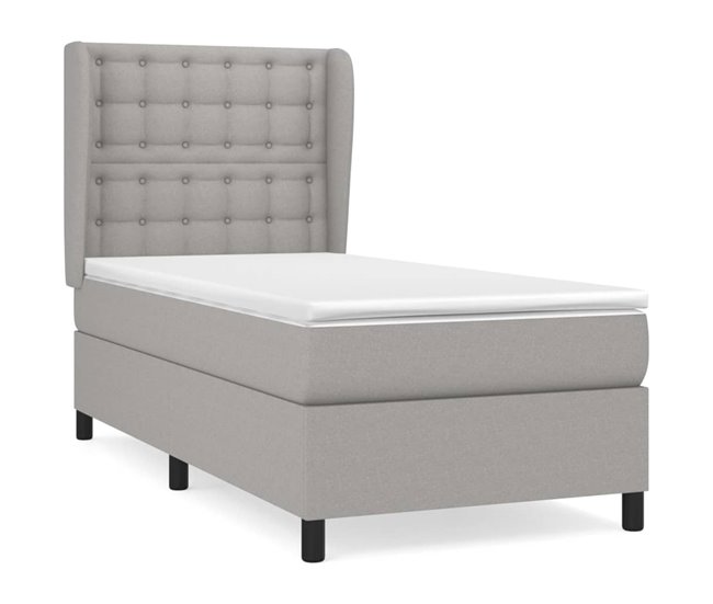 Conforama Cama box spring con colchón tela gris claro 100x200 cm Botones