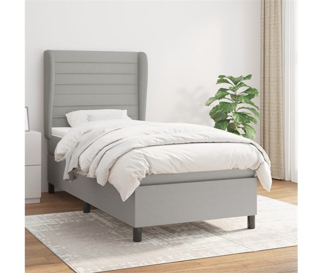 Conforama Cama Box Spring Con Colchón Tela Gris Claro 100x200 Cm Rayas Horizontales