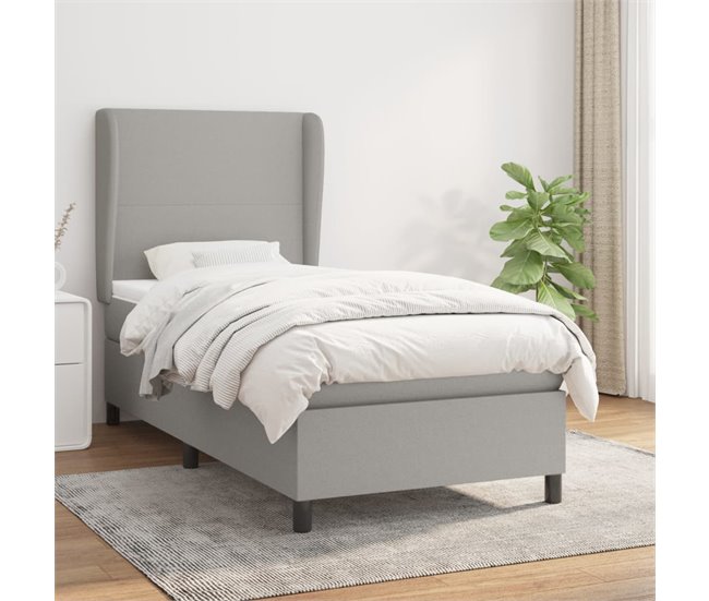 Conforama Cama Box Spring Con Colchón Tela Gris Claro 100x200 Cm Diseño Plano