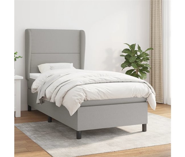 Conforama Cama Box Spring Con Colchón Tela Gris Claro 100x200 Cm Liso Con Clavos