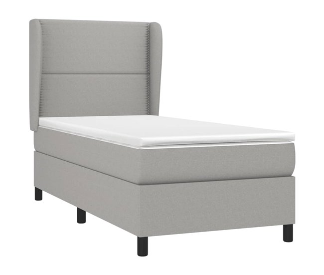 Conforama Cama Box Spring Con Colchón Tela Gris Claro 100x200 Cm Liso Con Clavos
