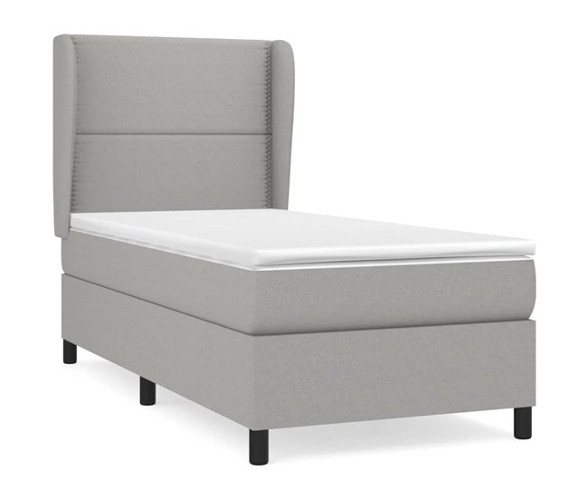 Conforama Cama box spring con colchón tela gris claro 100x200 cm Liso con clavos