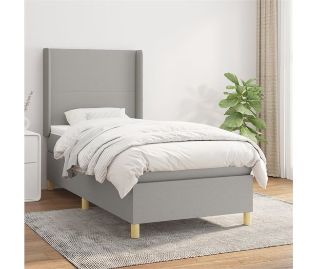Conforama Cama Box Spring Con Colchón Tela Gris Claro 100x200 Cm Diseño Plano