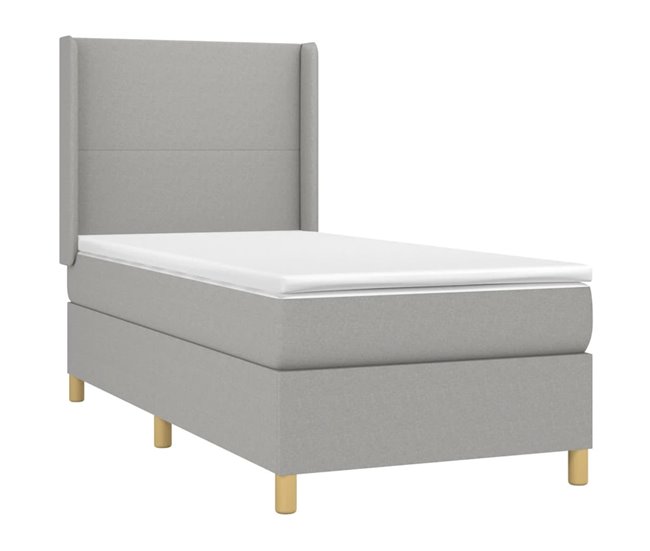 Conforama Cama Box Spring Con Colchón Tela Gris Claro 100x200 Cm Diseño Plano