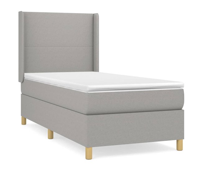 Conforama Cama box spring con colchón tela gris claro 100x200 cm Diseño plano