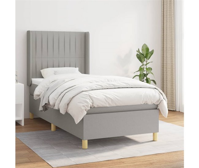 Conforama Cama Box Spring Con Colchón Tela Gris Claro 100x200 Cm Rayas Verticales