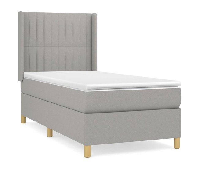 Conforama Cama box spring con colchón tela gris claro 100x200 cm Rayas verticales